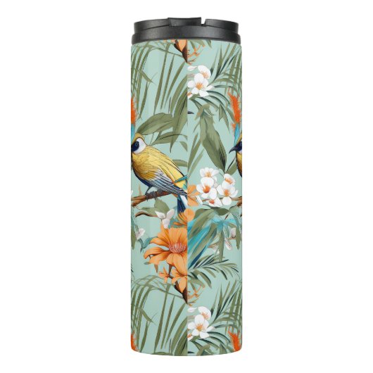 Vögel Chinoiserie Minz Orange Thermosbecher (Rückseite)