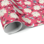 Vögel & Chrysanthemen: Vintage Blüten Geschenkpapier (Rolleneckpunkt)