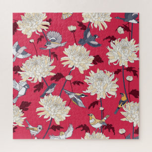 Vögel & Chrysanthemen: Vintage Blüten Puzzle