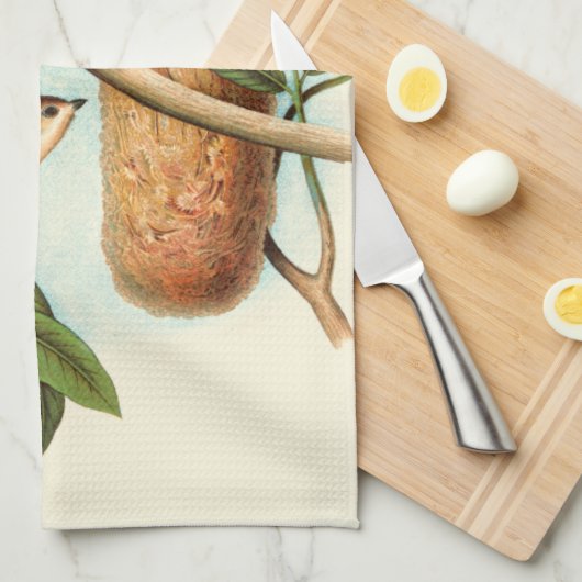 Vogel Couple auf einem Nest auf einem Zweig Geschirrtuch (Viertel Falte)