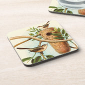 Vogel Couple auf einem Nest auf einem Zweig Getränkeuntersetzer (Linke Seite)