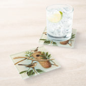 Vogel Couple auf einem Nest auf einem Zweig Glasuntersetzer (Schrägansicht)