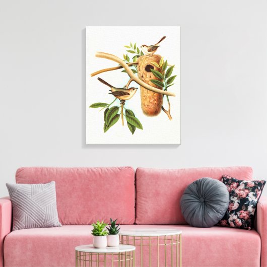 Vogel Couple auf einem Nest auf einem Zweig Leinwanddruck (Insitu (Wohnzimmer))