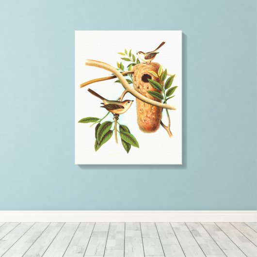 Vogel Couple auf einem Nest auf einem Zweig Leinwanddruck (Insitu (Holzboden))