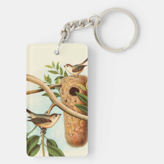 Vogel Couple auf einem Nest auf einem Zweig Schlüsselanhänger (Rückseite)