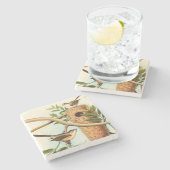 Vogel Couple auf einem Nest auf einem Zweig Steinuntersetzer (Seitenansicht)