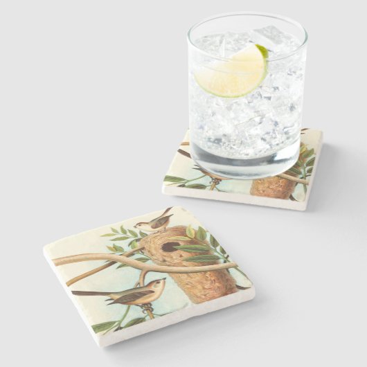 Vogel Couple auf einem Nest auf einem Zweig Steinuntersetzer (Seitenansicht)