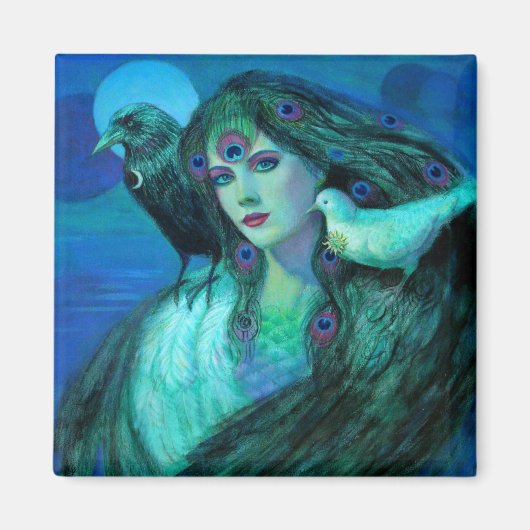 "Vögel der Dualität- Pfauenlady" Magnet (Vorne)