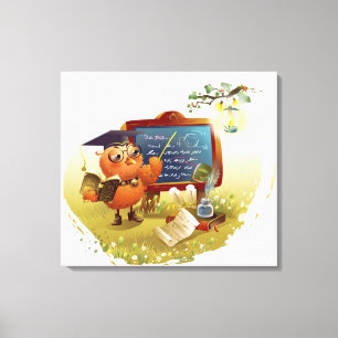 Vogel, der ein Buch hält und an einer Tafel Leinwanddruck