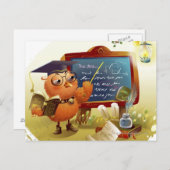 Vogel, der ein Buch hält und an einer Tafel Postkarte (Vorne/Hinten)