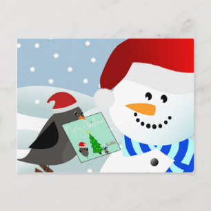 Vogel, der Schneemann Weihnachtskarte schenkt Feiertagspostkarte