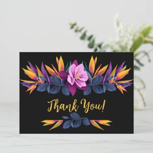 Vögel des Paradies Hibiskus Hochzeit Dankeschön Ka Einladung (Stehend Vorderseite)