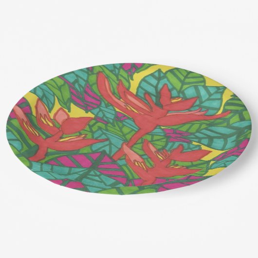 Vögel des tropischen Paradieses Pappteller (Schrägansicht)