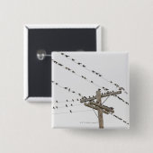 Vögel, die an Drähten befestigt sind Button (Vorne & Hinten)