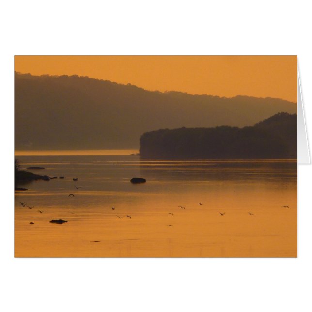 Vögel, die bei Sonnenuntergang über Wasser fliegen (Vorderseite (Horizontal))