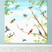 Vögel, die durch Bäume gejagt und geflohen sind Leinwanddruck (Insitu (Holzboden))