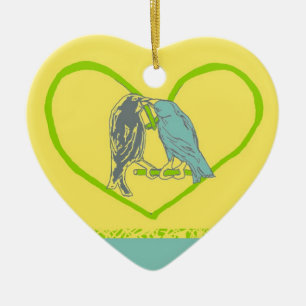 Vögel, die Herzwein im Beak Herzornament küssen Keramik Ornament