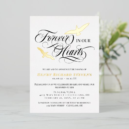 Vögel, die in unseren Herzen gefangen werden Folieneinladung (Stehend vorne)