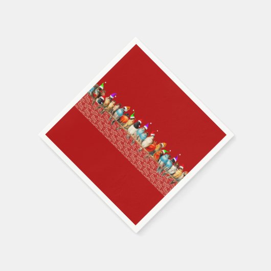 Vögel, die Weihnachtsmannmützen tragen Serviette (Ecke)