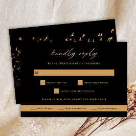 Vögel einer Feather Gold und Black Wedding RSVP Karte