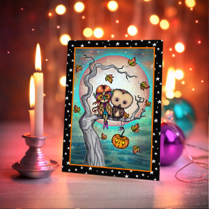 Vögel eines Feather Halloween und Mädchen Karte