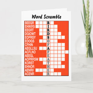Vögel eines Feather Word Scramble Karte