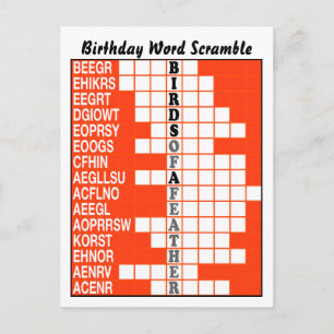 Vögel eines Feather Word Scramble Postkarte