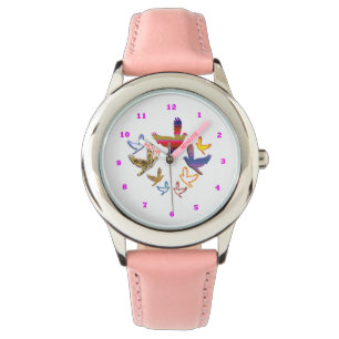 VÖGEL Einfassungs-Edelstahl-Rosa-Herz-Uhr Armbanduhr