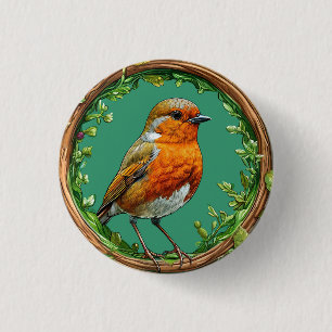 Vogel eingerahmt von lebendigen Blumen Geschenk fü Button
