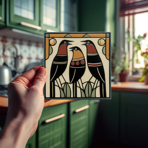 Vogel Familie Mackintosh Art Deco Nouveau Wanddeko Fliese