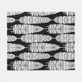 Vögel federn boho nahtlose Muster in schwarz und s Fleecedecke (Vorderseite (Horizontal))