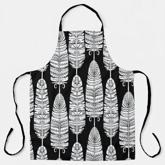 Vögel federn boho nahtlose Muster in schwarz und s Schürze (Vorderseite)