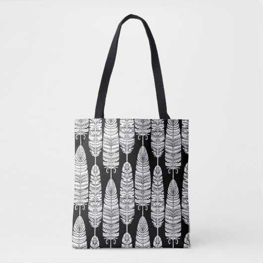Vögel federn boho nahtlose Muster in schwarz und s Tasche (Vorderseite)