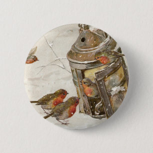 Vögel finden Schutz im Laternen-Vintagen Button