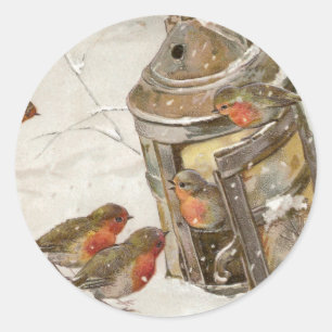 Vögel finden Schutz im Laternen-Vintagen Runder Aufkleber