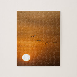 Vögel fliegen bei Sonnenuntergang Puzzle