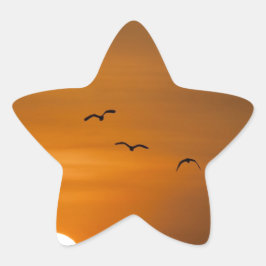 Vögel fliegen bei Sonnenuntergang Stern-Aufkleber