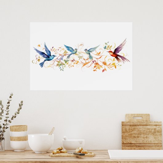 Vögel fliegen Grafikmuster Poster (Küche)