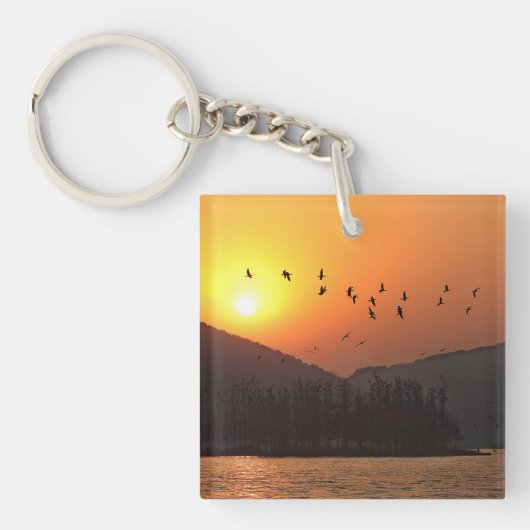 Vögel fliegen in Sunset Sky über dem East Lake Fot Schlüsselanhänger (Vorderseite)