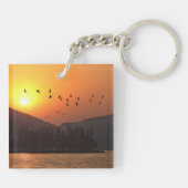Vögel fliegen in Sunset Sky über dem East Lake Fot Schlüsselanhänger (Rückseite)