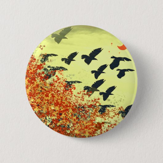 Vögel fliegen roter Mond Button (Vorderseite)