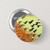 Vögel fliegen roter Mond Button (Vorne & Hinten)