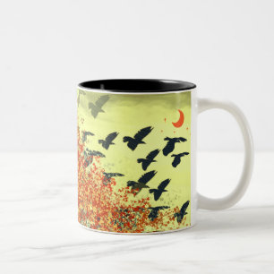 Vögel fliegen roter Mond Zweifarbige Tasse