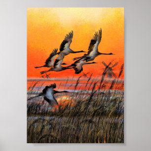 Vögel fliegen Sonnenuntergang Poster Druck - Maler