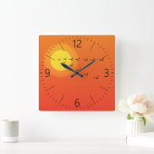 Vögel fliegen zur Sonne Quadratische Wanduhr (Zuhause)
