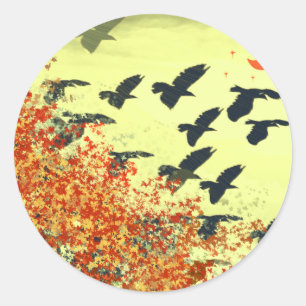Vögel Fliegender Roter Mond Runder Aufkleber