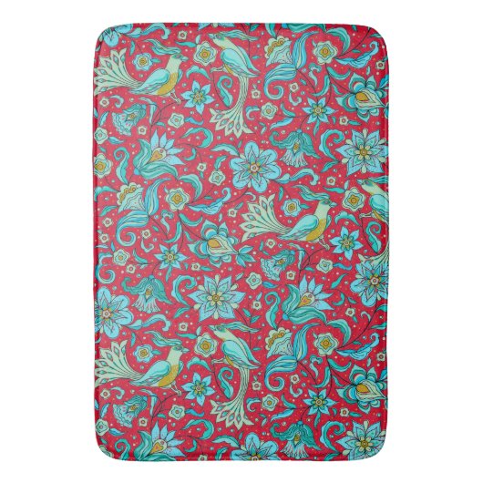 Vögel, Florale, Blues, Rot Badematte (Vorderseite Vertikal)