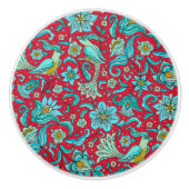 Vögel, Florale, Blues, Rot Keramikknauf (Vorderseite)