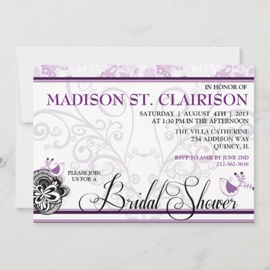 Vögel & Florisken Extravagante Brautdusche Einladu Einladung (Vorderseite)