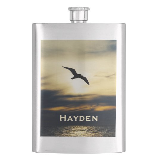 Vogel Flying Silhouette Sunset Personalisiert Flachmann (Vorderseite)